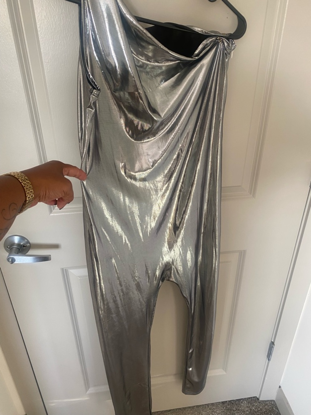 Metallic Silver One-Shoulder Jumpsuit